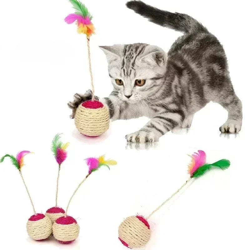 Sisal Scratching Ball & Feather Interactive Cat Toy